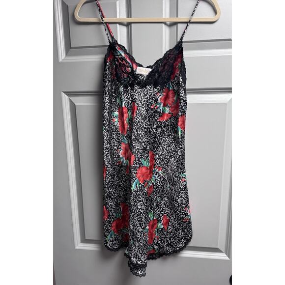 VTG Barbizon Floral Satin Short Robe Kimono Style Belted *fits like Med RED BLK - Picture 6 of 7